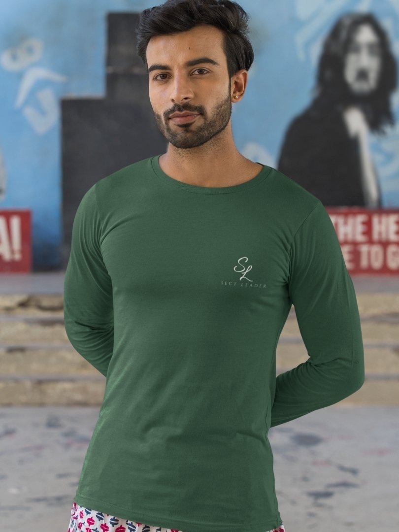 SL-Originals-Men’s-Full-Sleeve-T-Shirt-100%-Cotton–Bottle-Green-&-Royal-Blue-All-Season-Comfort