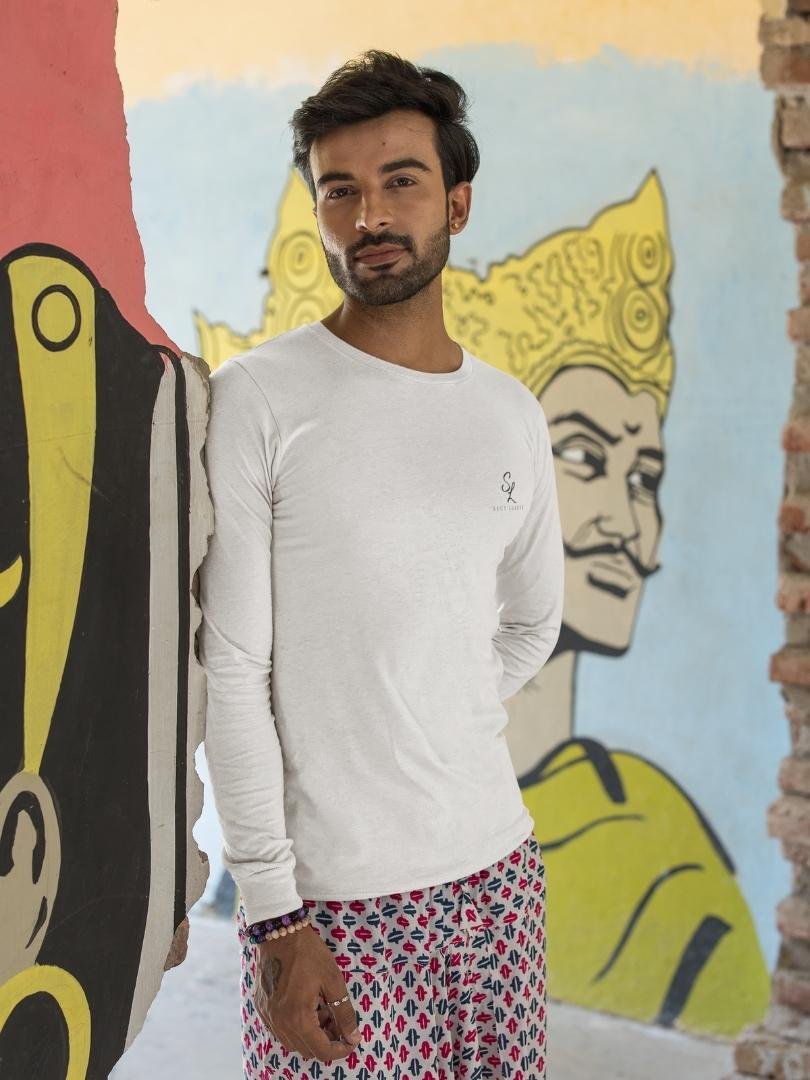 SL-Originals-Men’-Full-Sleeve-T-Shirt-100%-Cotton–Grey-Melange-&-White-All-Season-Comfort