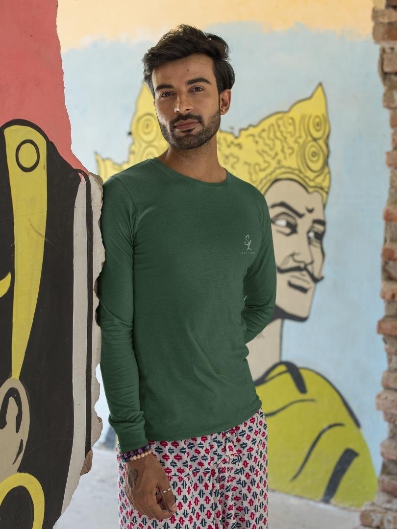 SL-Originals-Men’s-Full-Sleeve-T-Shirt-100%-Cotton–Bottle-Green-&-Royal-Blue-All-Season-Comfort