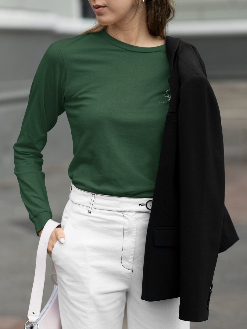 SL-Originals-Women’s-Full-Sleeve-T-Shirt-100%-Cotton–Bottle-Green-&-Royal-Blue-All-Season-Comfort