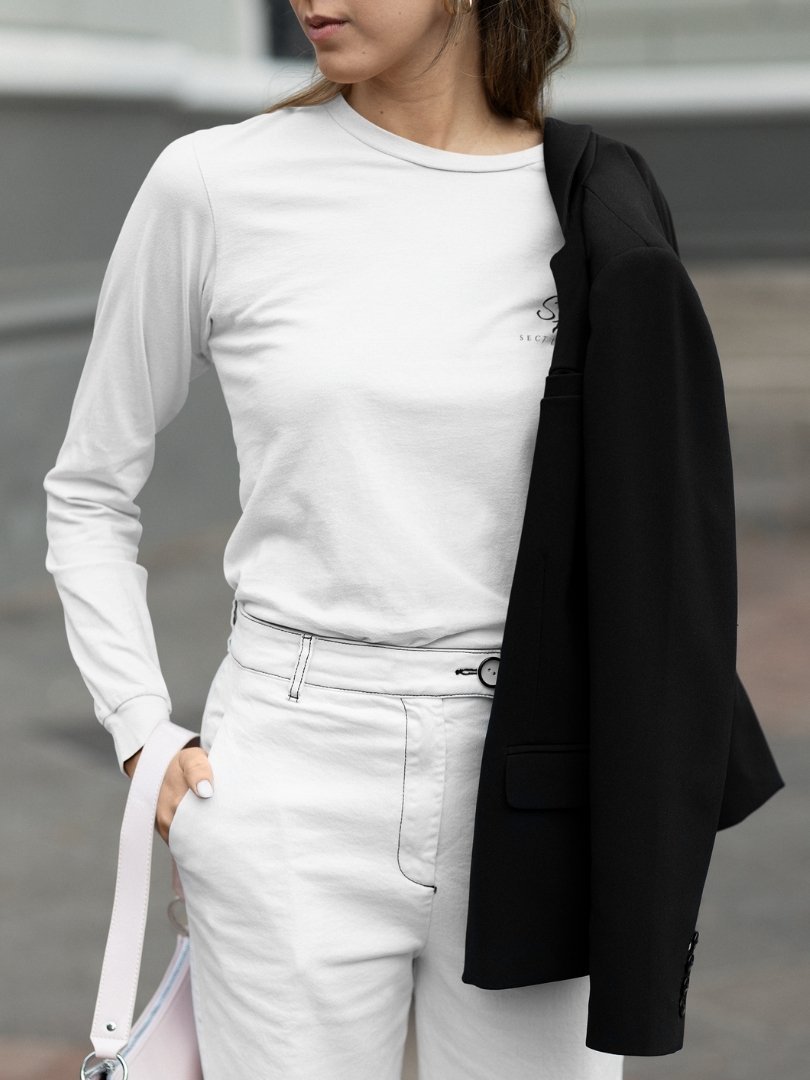 SL-Originals-Women’-Full-Sleeve-T-Shirt-100%-Cotton–Grey-Melange-&-White-All-Season-Comfort