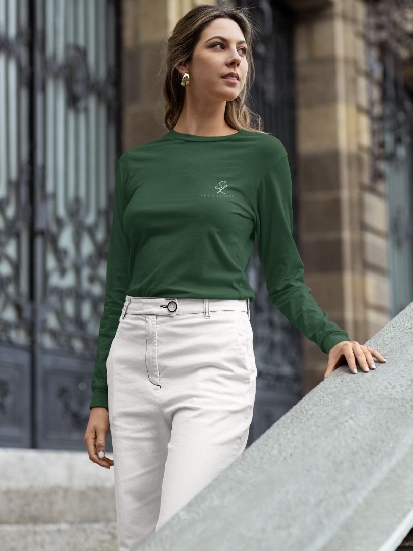 SL-Originals-Women’s-Full-Sleeve-T-Shirt-100%-Cotton–Bottle-Green-&-Royal-Blue-All-Season-Comfort